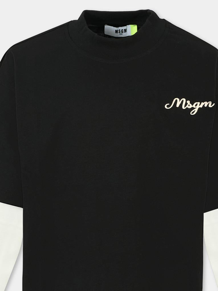 T-shirt nera per bambino con logo avorio,Msgm Kids,F5MSJBTH257 110