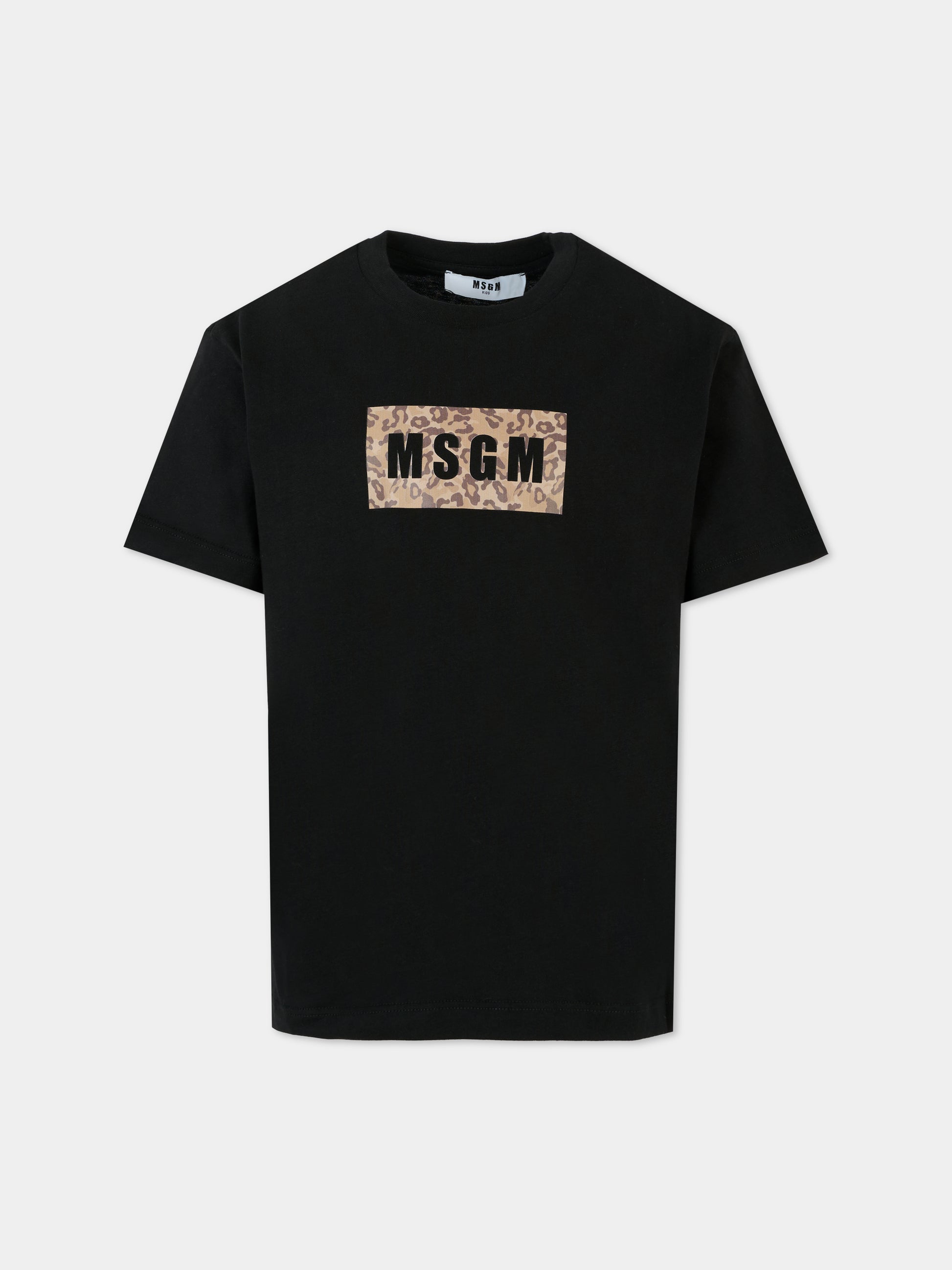 T-shirt nera per bambina con logo animalier,Msgm Kids,F5MSJBTH300 110