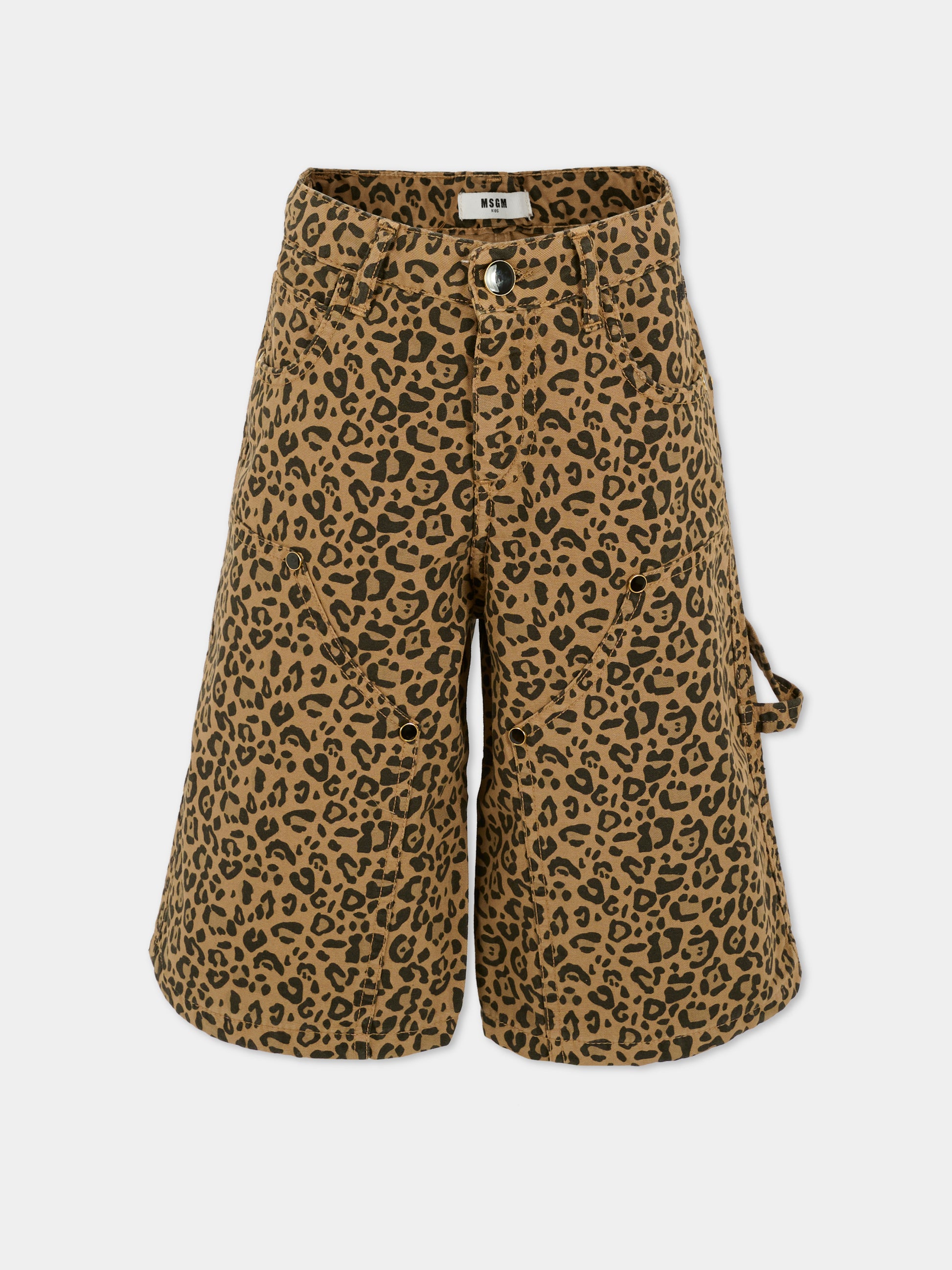 Shorts marroni per bambina con stampa maculata,Msgm Kids,F5MSJGBE131 MS030