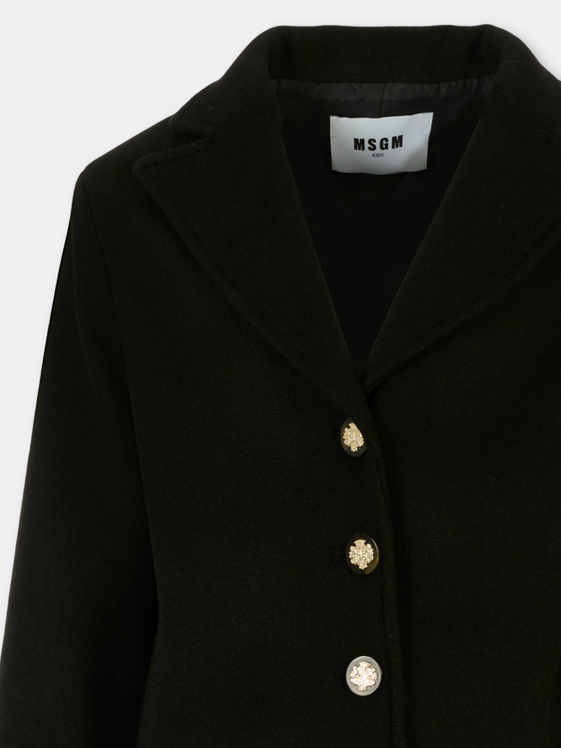 Cappotto nero per bambina con logo,Msgm Kids,F5MSJGCO114 110
