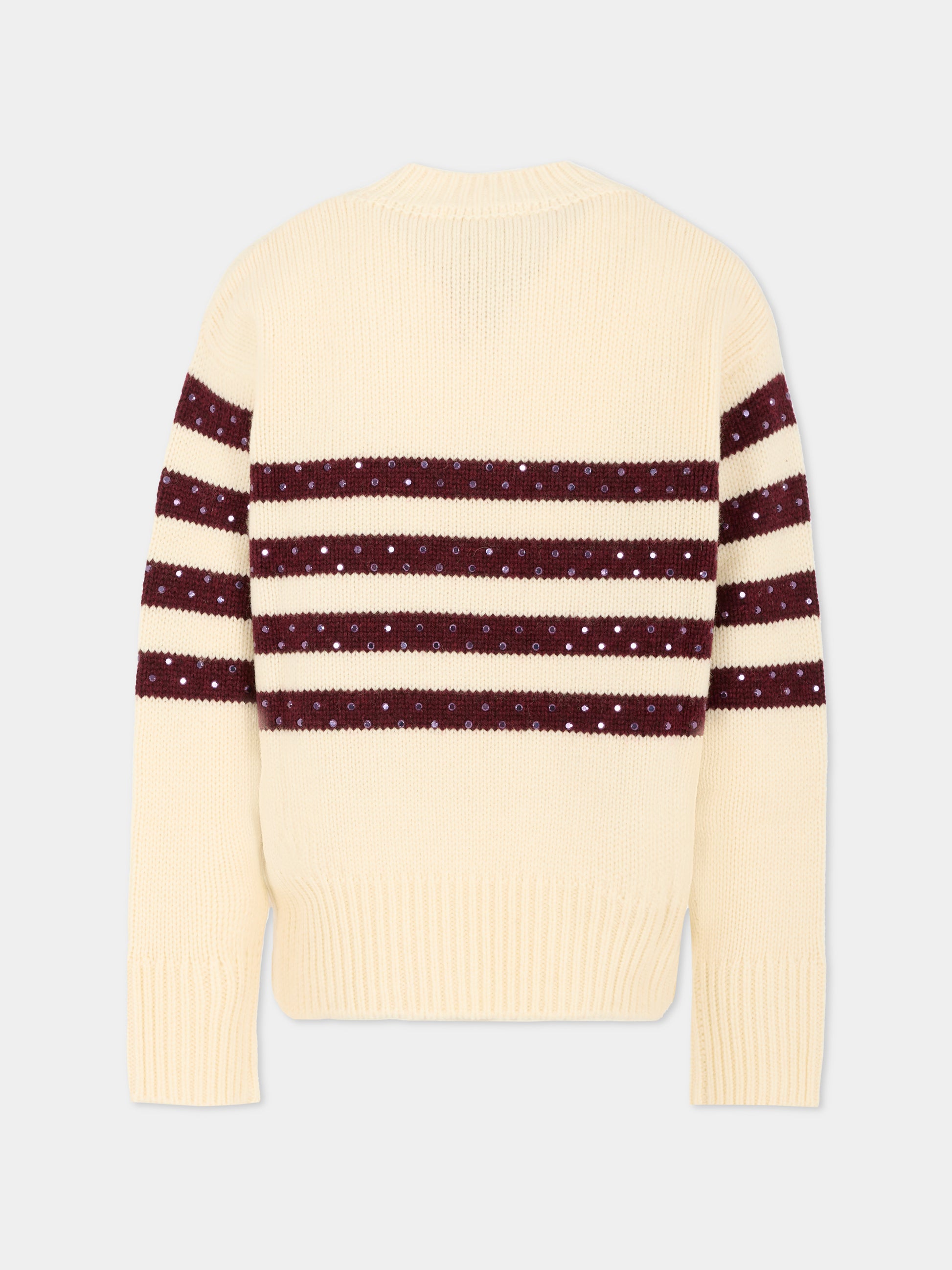 Maglione avorio per bambina con logo e borchie,Msgm Kids,F5MSJGJP082 013/19