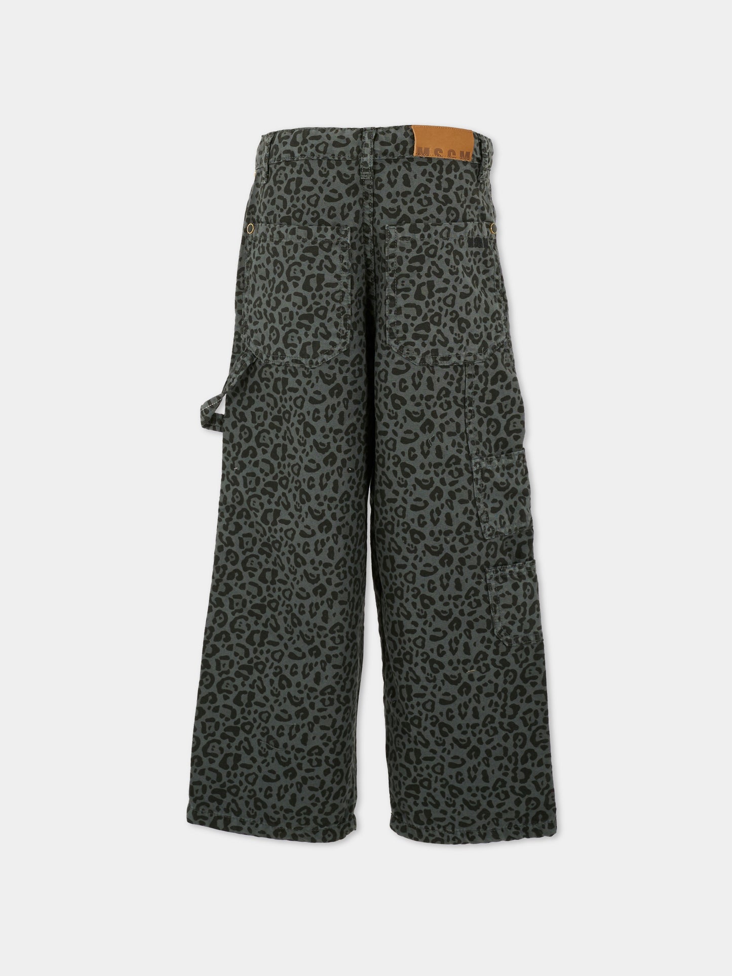 Pantaloni grigi per bambina con stampa maculata,Msgm Kids,F5MSJGPA130 103