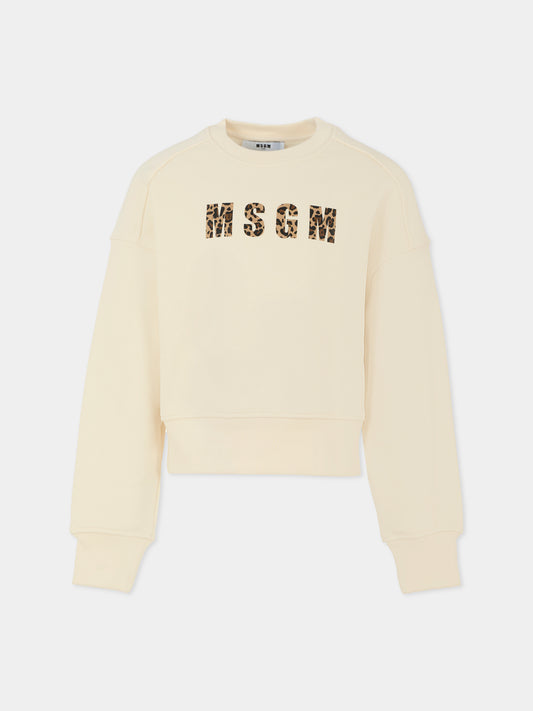 Felpa crop avorio per bambina con logo,Msgm Kids,F5MSJGSW145 MS059