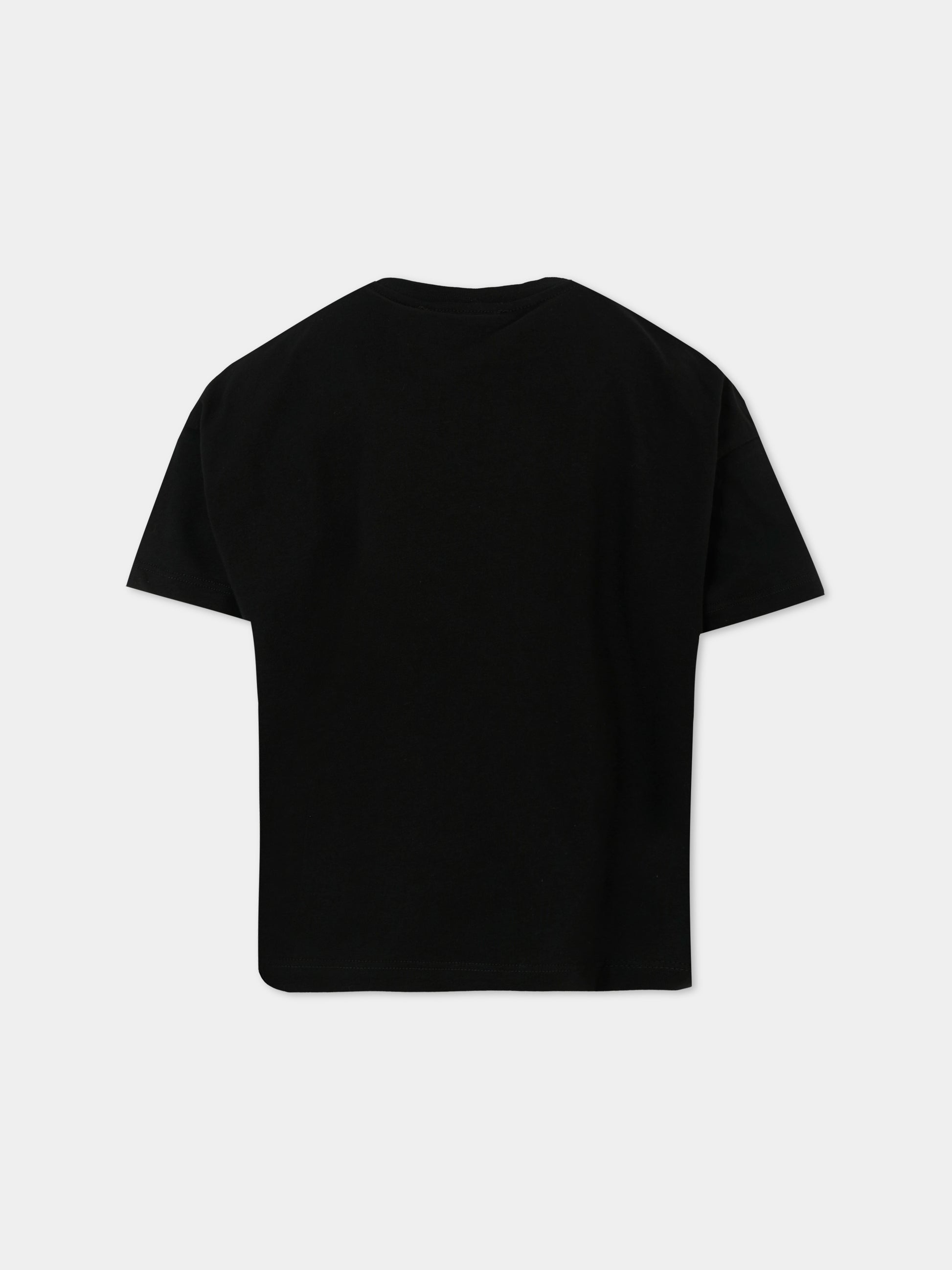 T-shirt nera per bambina con logo animalier,Msgm Kids,F5MSJGTH141 MS068