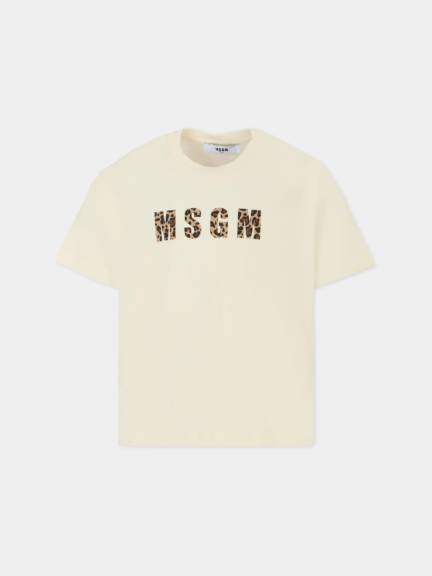 T-shirt avorio per bambina con logo animalier,Msgm Kids,F5MSJGTH141 MS059