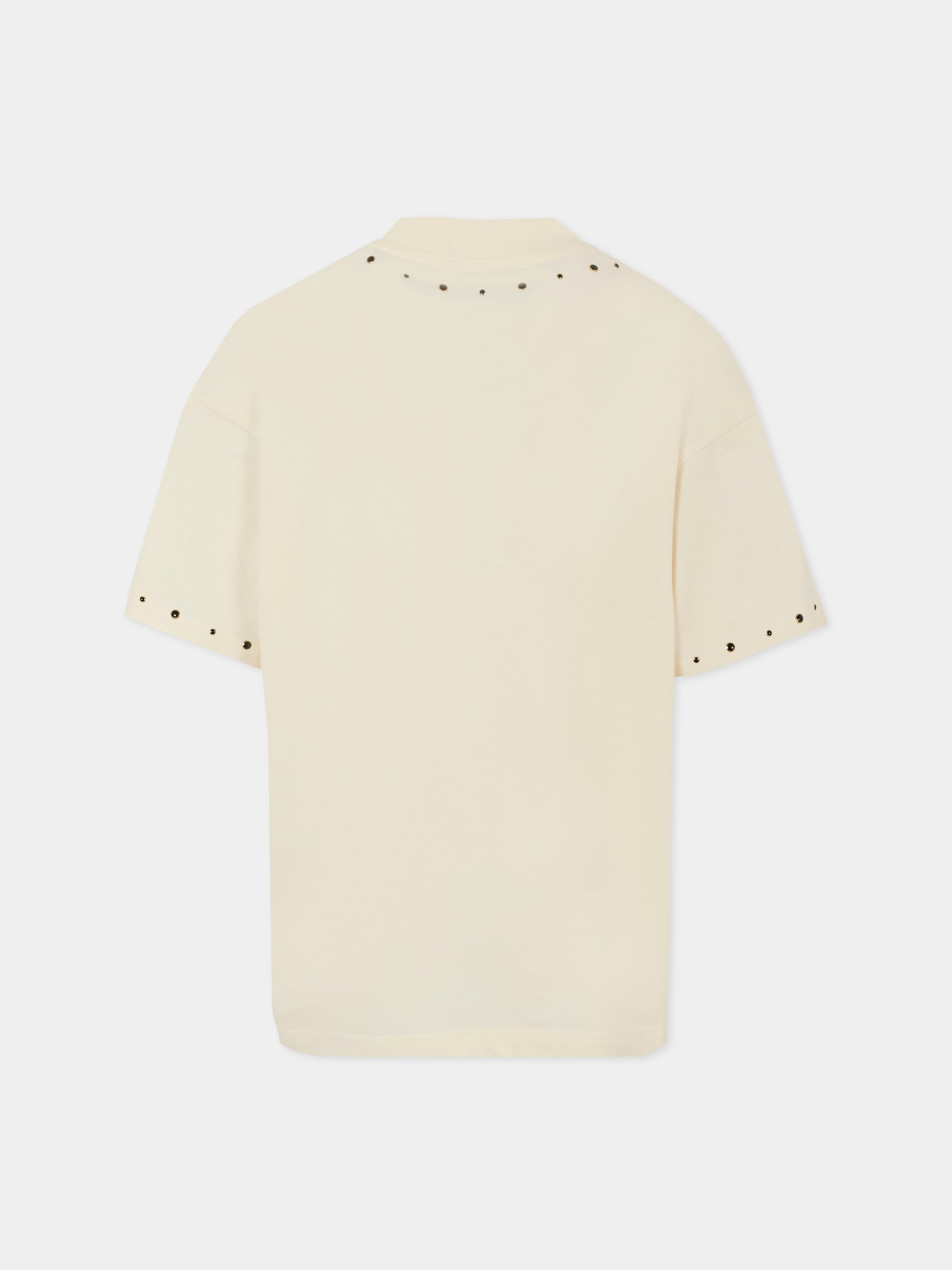 T-shirt avorio per bambina con logo e borchie,Msgm Kids,F5MSJGTH149 013