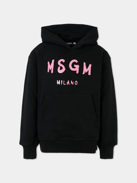 Felpa nera per bambina con logo,Msgm Kids,F5MSJUHS019 110/83