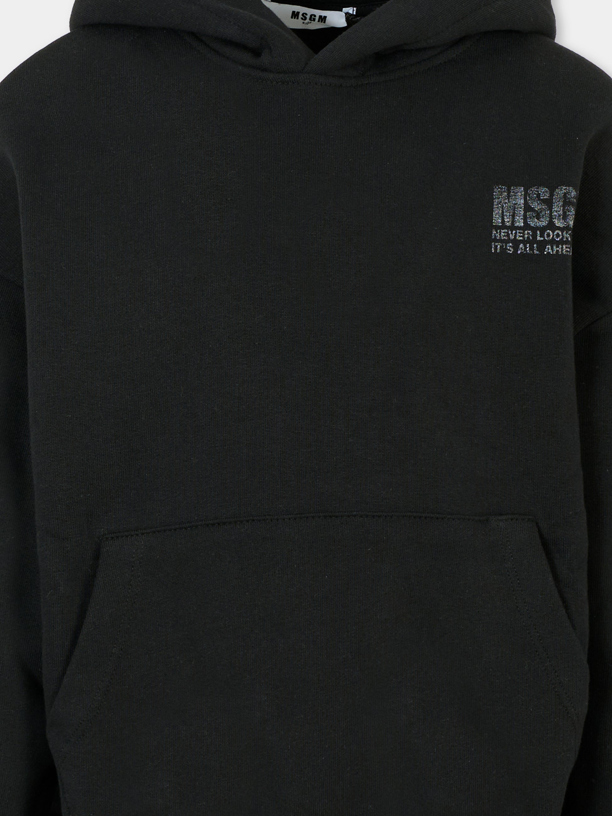 Felpa nera per bambini con logo,Msgm Kids,F5MSJUHS088 110