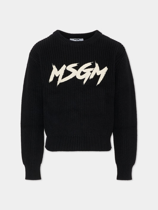 Maglione nero per bambino con logo,Msgm Kids,F5MSJUJP090 110/38