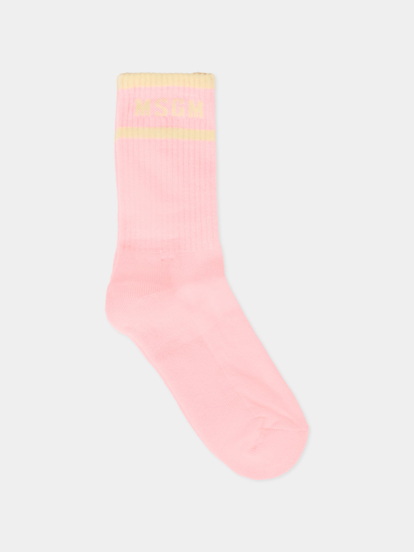 Calze rosa per bambina con logo avorio,Msgm Kids,F5MSJUSO278 MS038