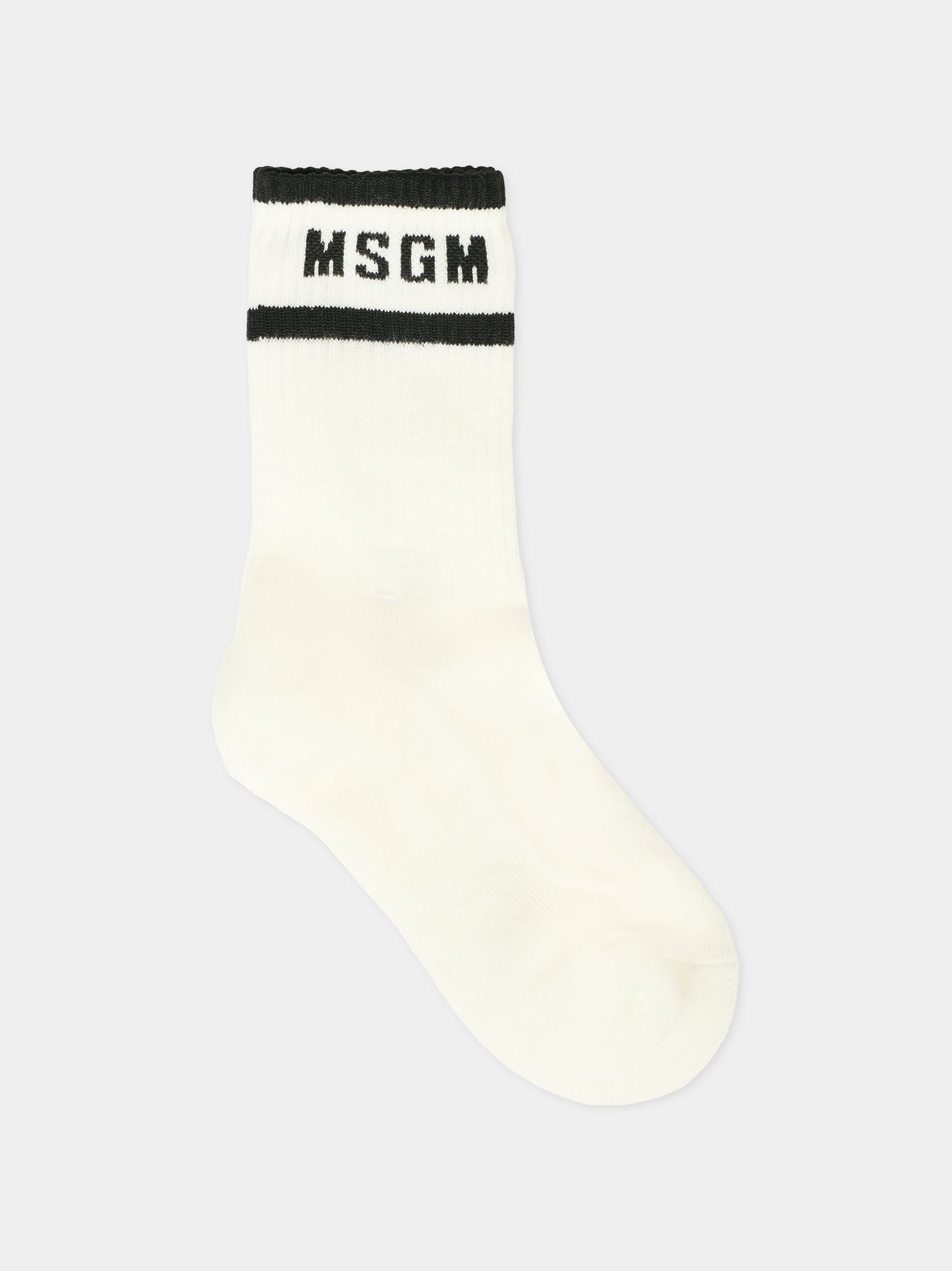 Calze bianche per bambini con logo nero,Msgm Kids,F5MSJUSO278 013