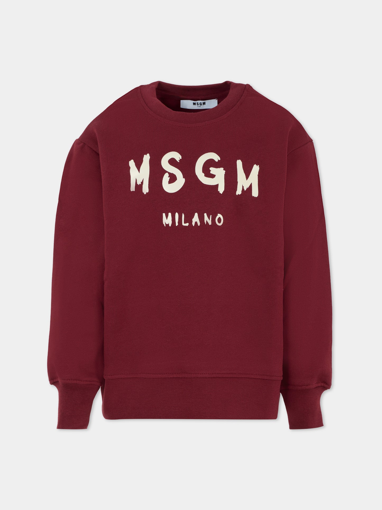 Felpa bordeaux per bambini con logo,Msgm Kids,F5MSJUSW018 MS034