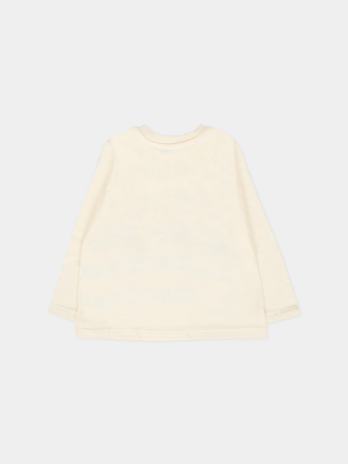 T-shirt avorio per neonata con logo e gatto,Msgm Kids,F5MSNGTH285 013