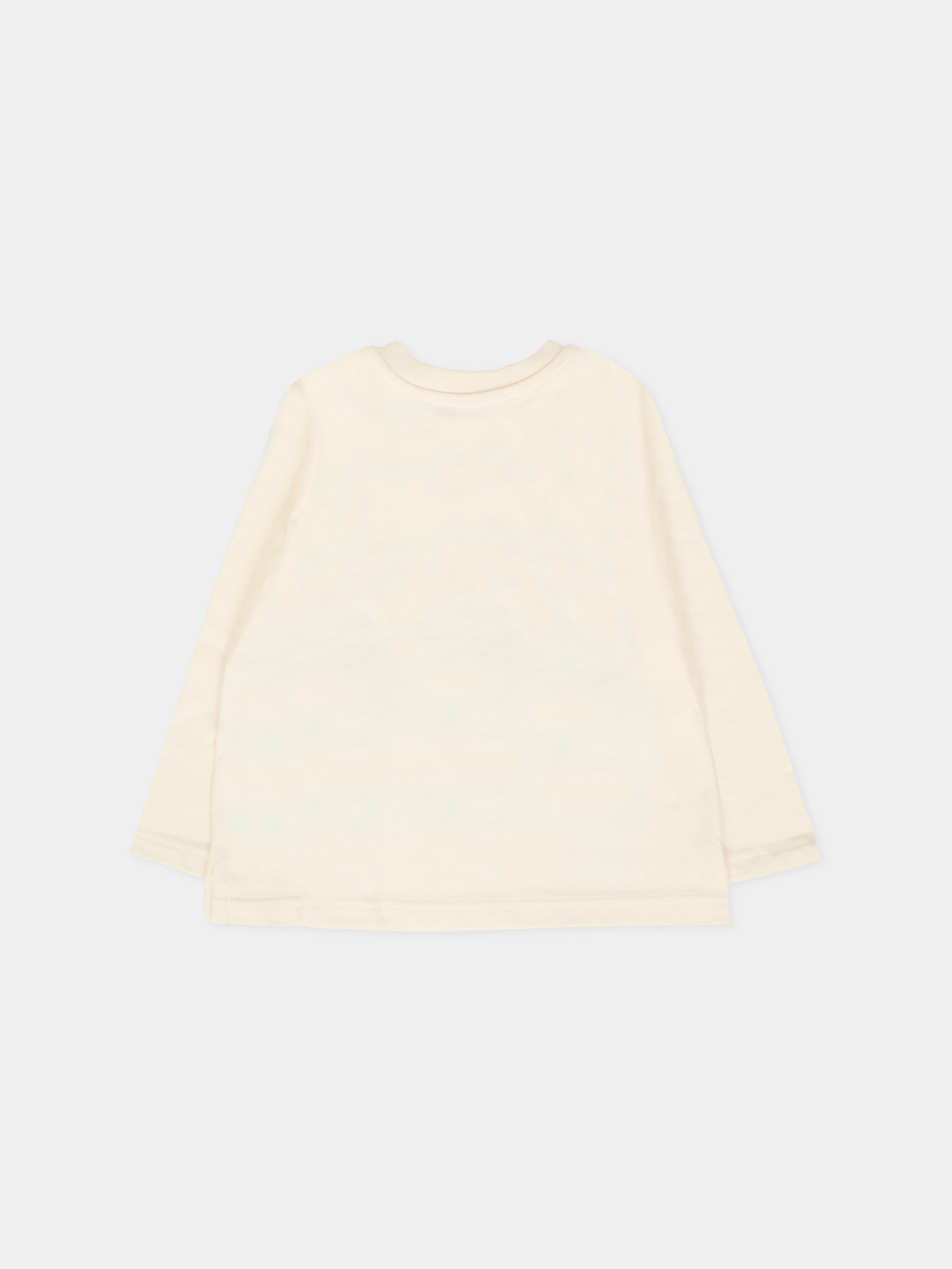 T-shirt avorio per neonata con logo e gatto,Msgm Kids,F5MSNGTH285 013