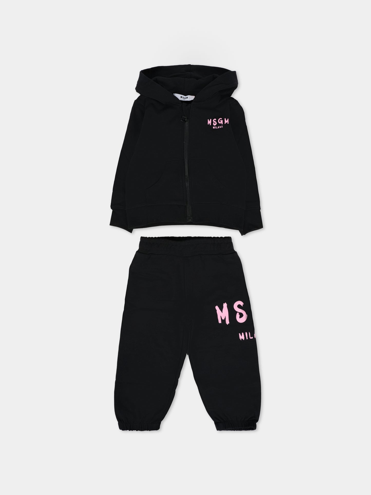 Completo nero per neonata con logo rosa,Msgm Kids,F5MSUNSF280 110/83
