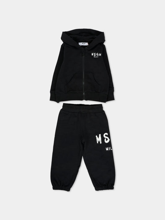 Completo nero per neonati con logo bianco,Msgm Kids,F5MSUNSF280 110