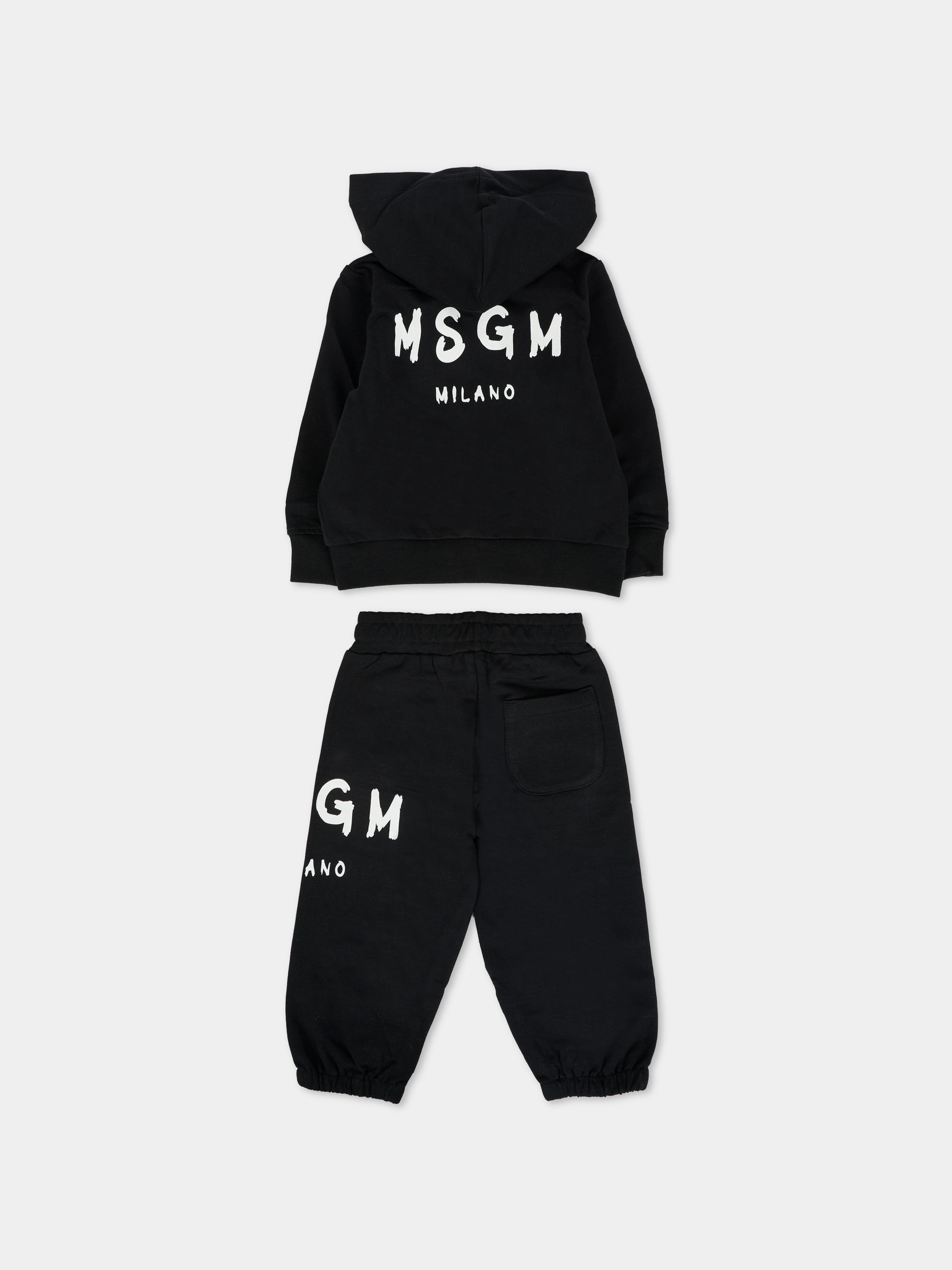 Completo nero per neonati con logo bianco,Msgm Kids,F5MSUNSF280 110