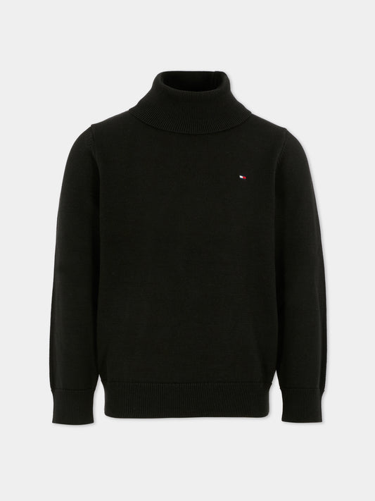 Dolcevita nero per bambino con bandierina,Tommy Hilfiger Junior,25WTHKB0KB09976 BDS