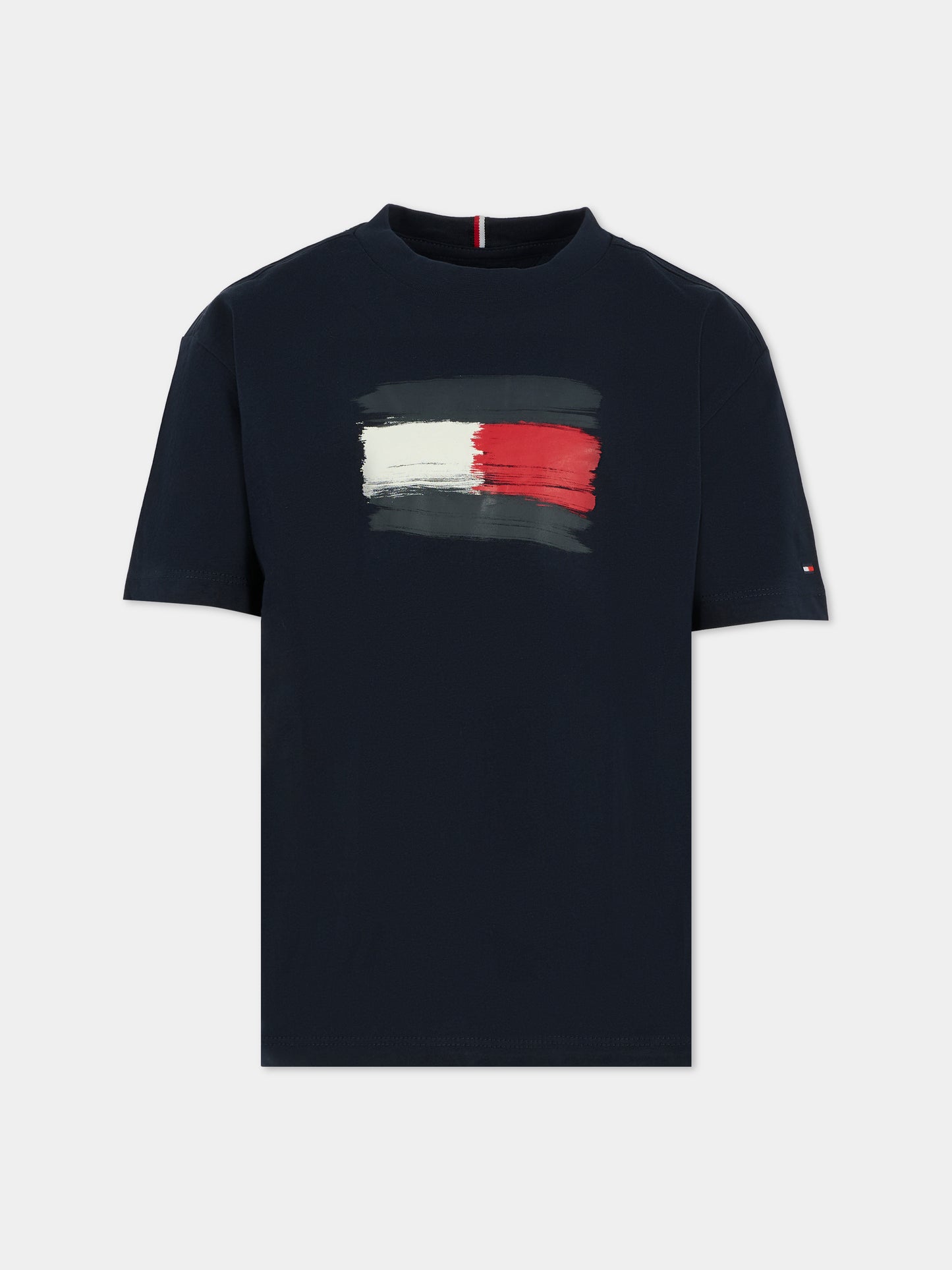 T-shirt blu per bambino con bandierina,Tommy Hilfiger Junior,25WTHKB0KB10111 C1G