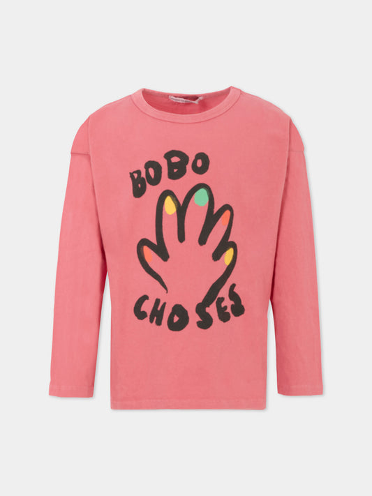 T-shirt rosa per bambina con mano,Bobo Choses,B225AC007