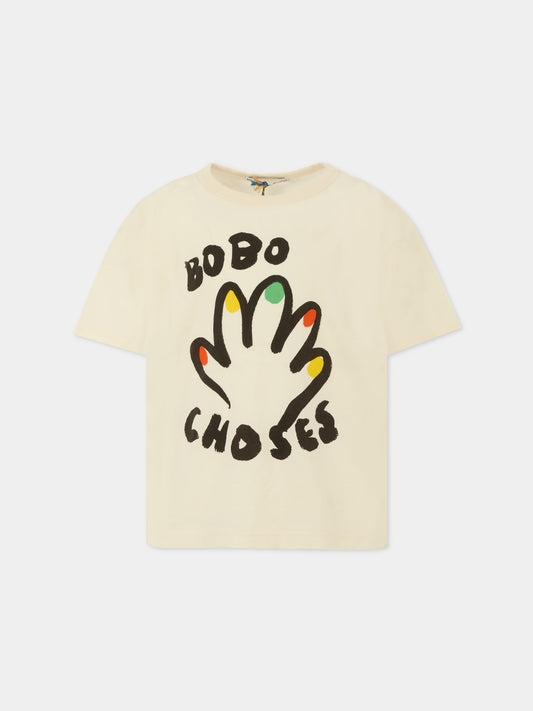 T-shirt avorio per bambini con mano e logo,Bobo Choses,B225AC004