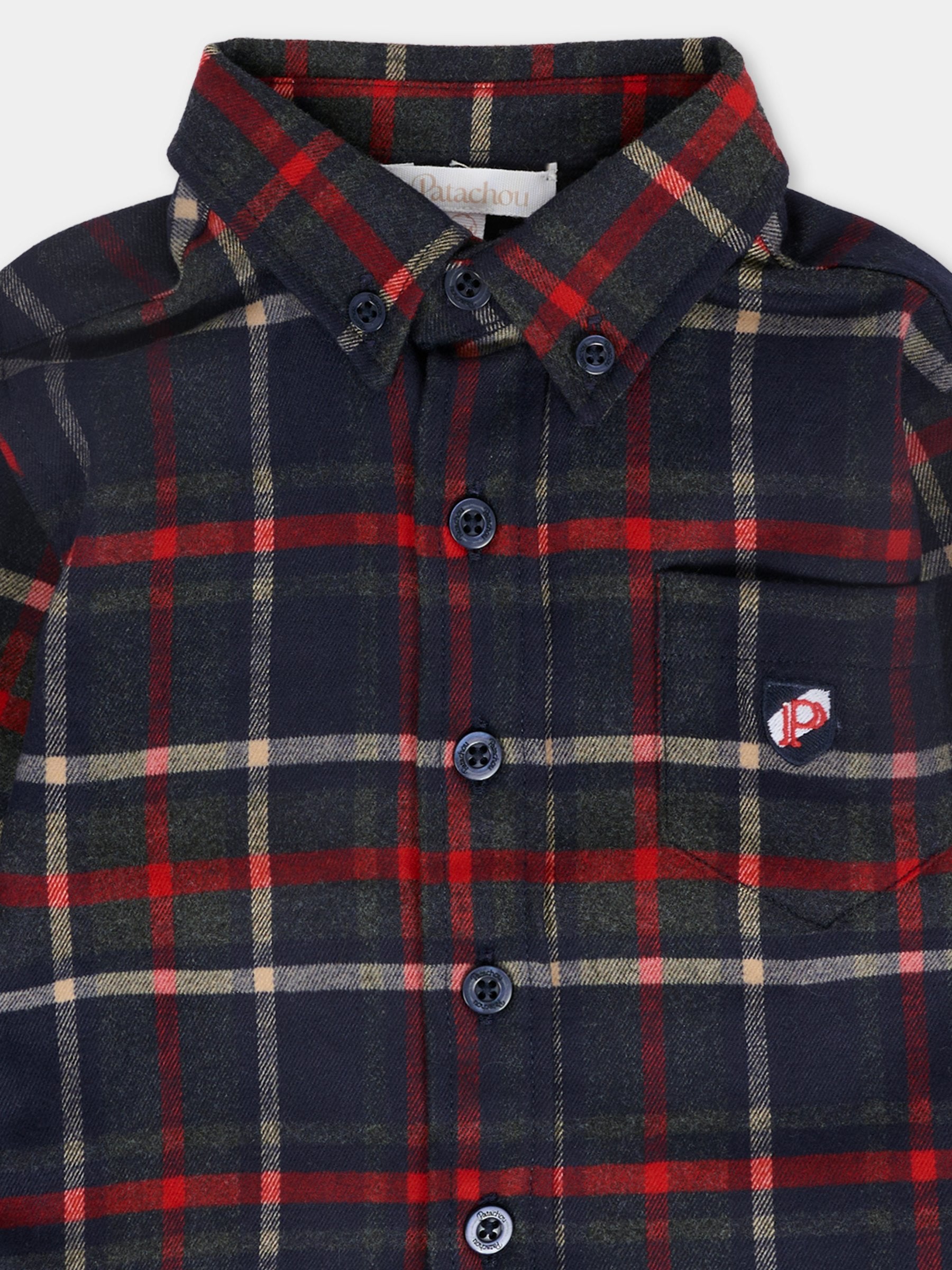 Camicia blu per neonato con patch ricamato,Patachou,PAP CM4133306 Z0133