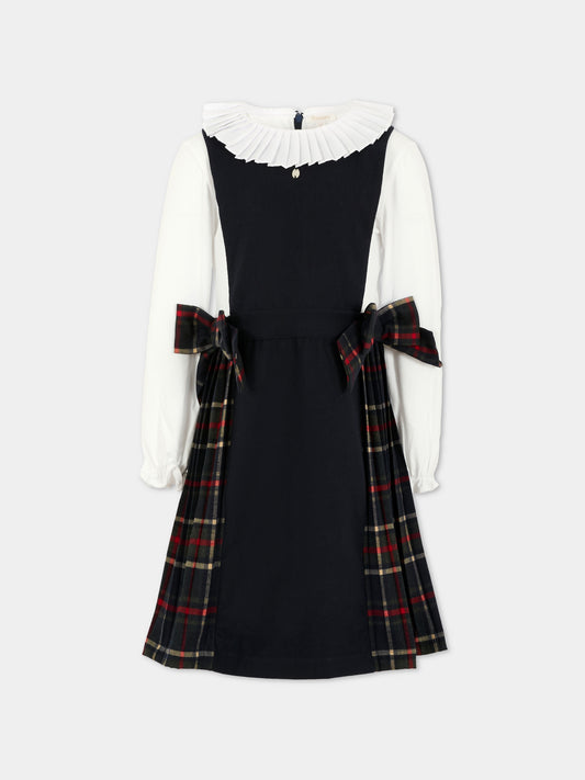 Vestito blu per bambina con fiocchi,Patachou,PAP VET4133264 360