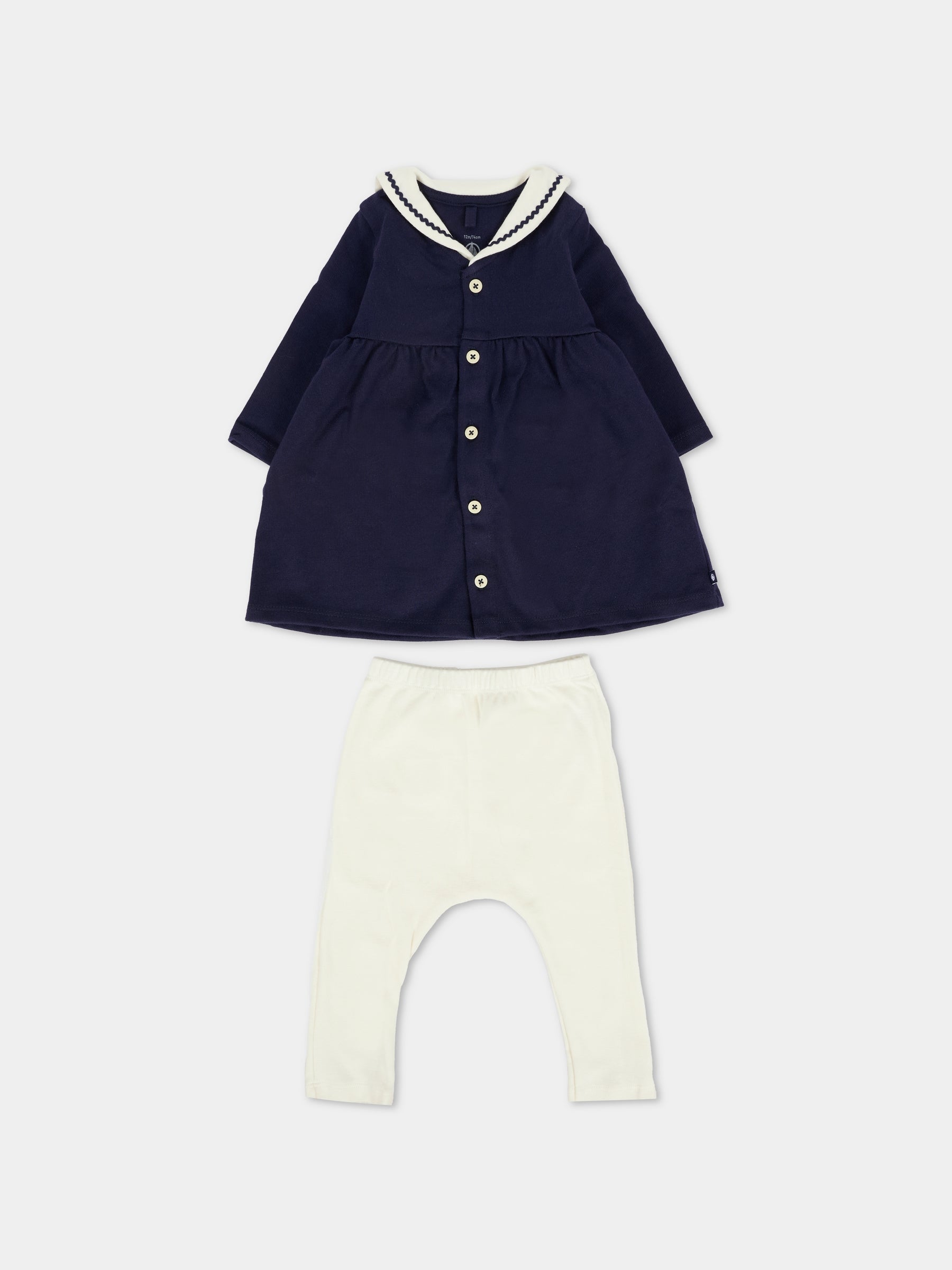 Vestito blu per neonata con colletto alla marinara,Petit Bateau,A0ELG 01