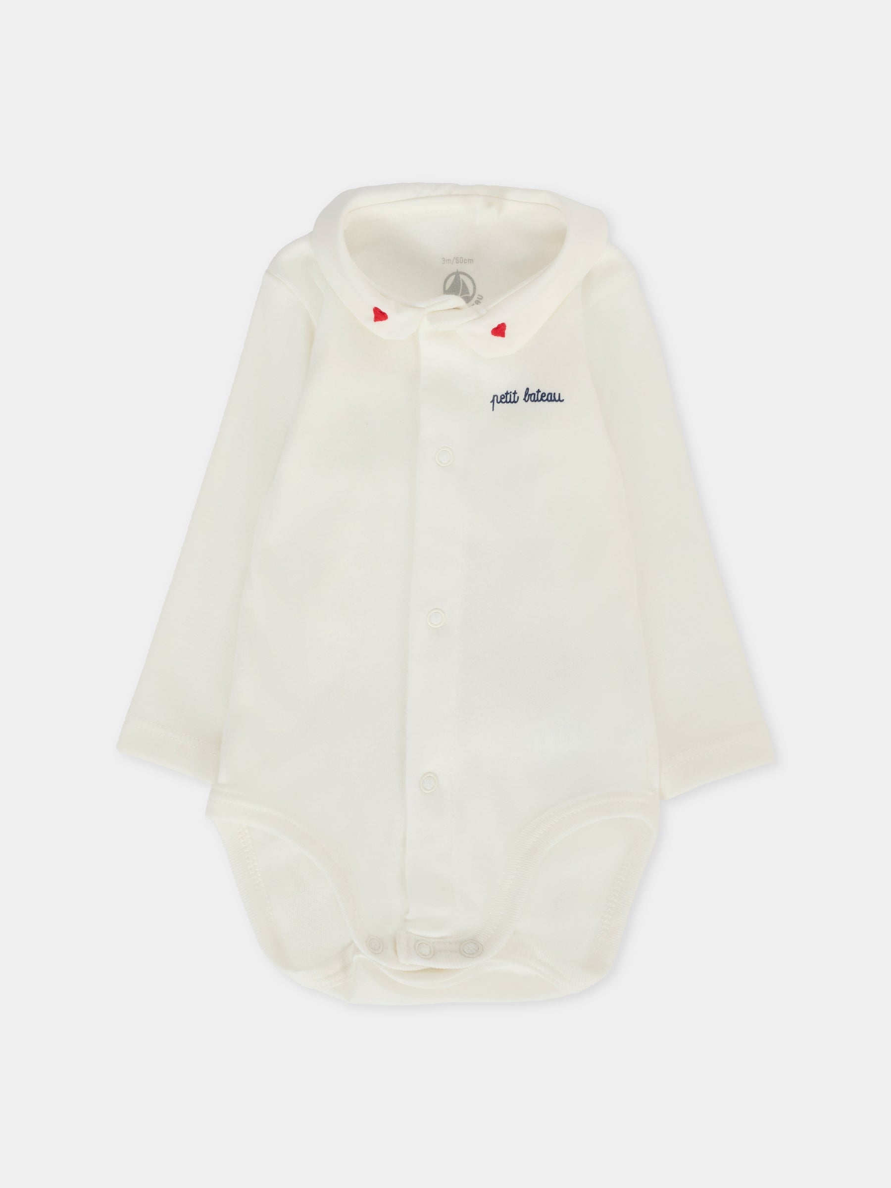 Body avorio per neonati con cuori rossi e logo,Petit Bateau,A0EKL 05
