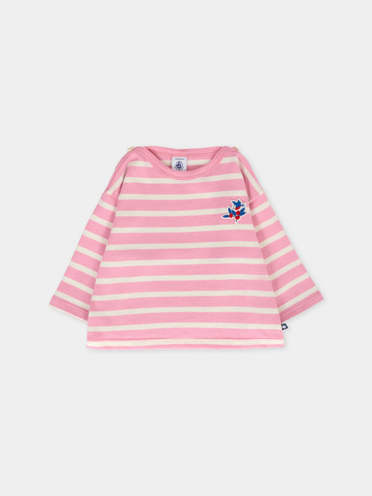 T-shirt rosa per neonata con patch,Petit Bateau,A0EE8 01