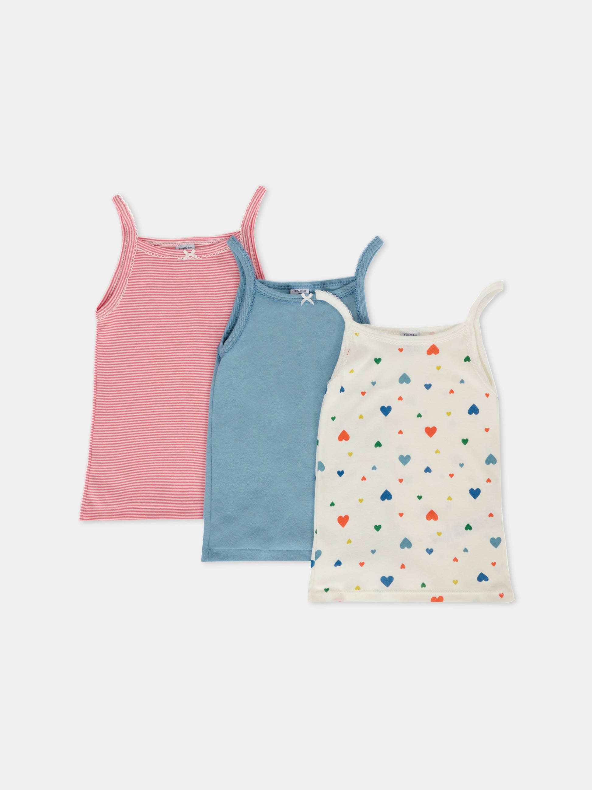Set canotte multicolor per bambina con cuori,Petit Bateau,A0E78 00