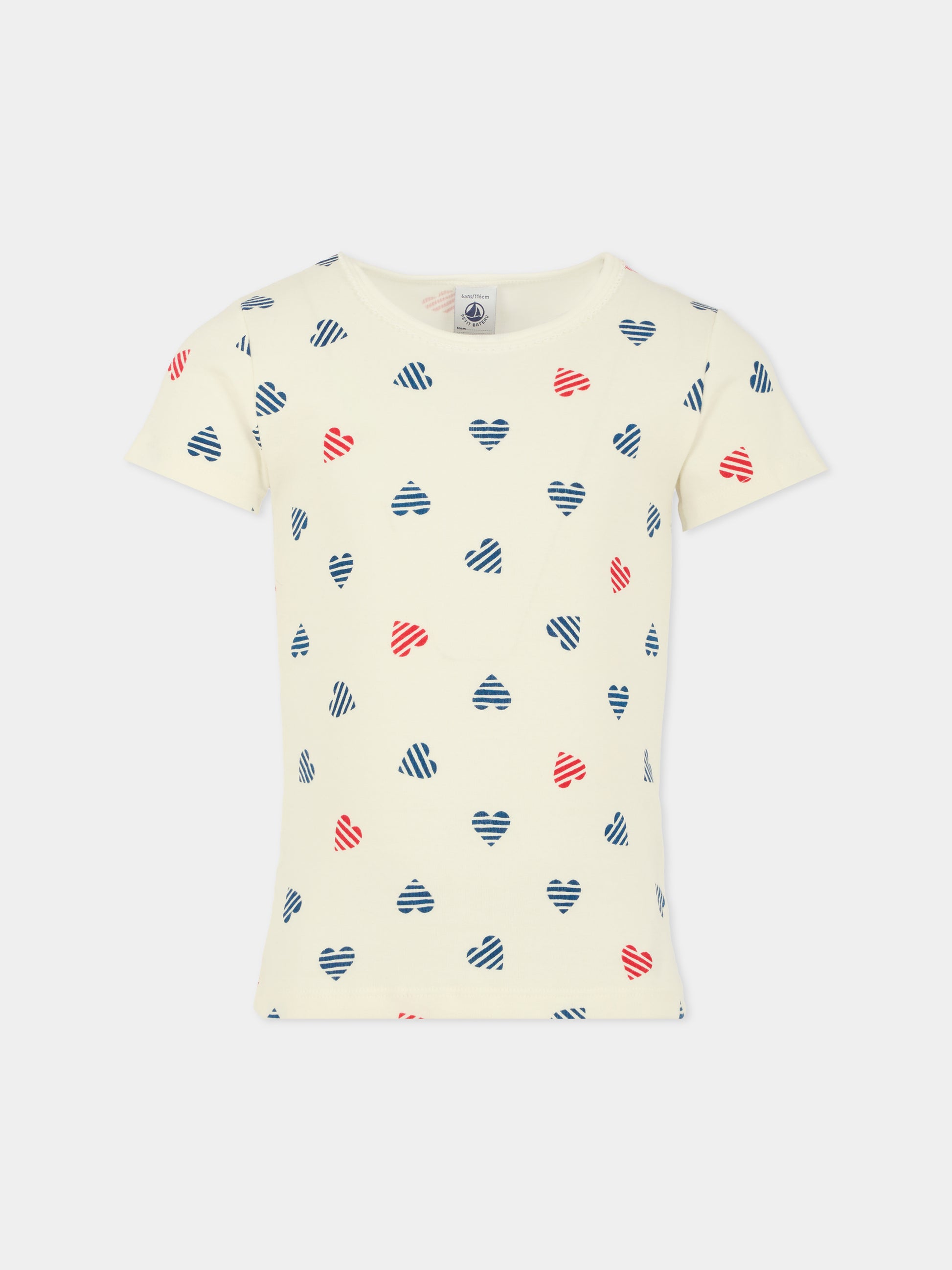 Set canottiere bianche per bambina con cuori,Petit Bateau,A0D2C 00