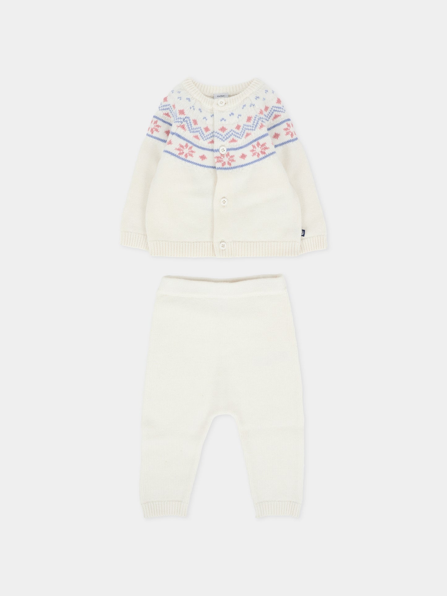 Completo nascita avorio per neonati con motivo nordico rosa e azzurro,Petit Bateau,A0ECE 02