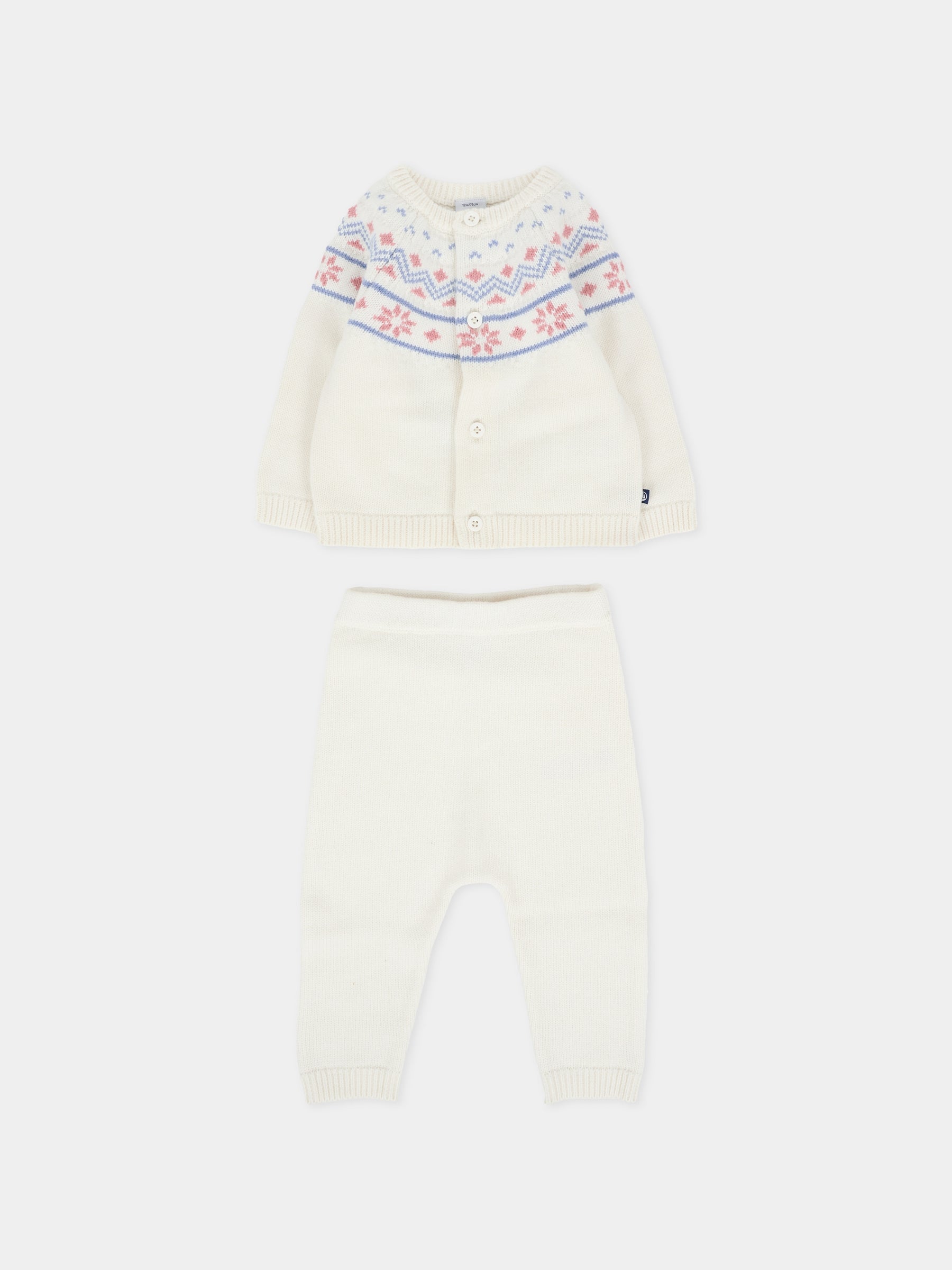 Completo nascita avorio per neonati con motivo nordico rosa e azzurro,Petit Bateau,A0ECE 02