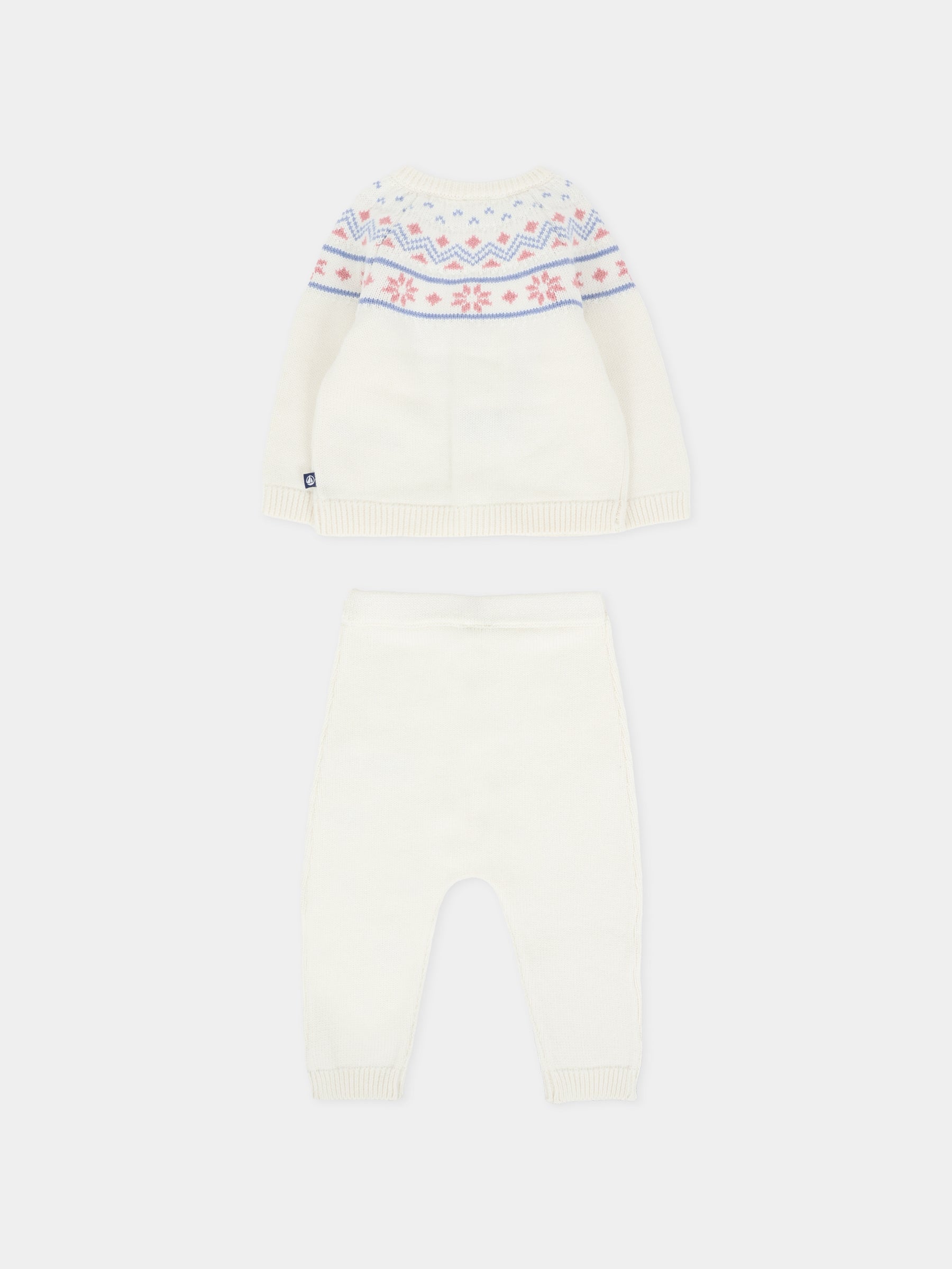 Completo nascita avorio per neonati con motivo nordico rosa e azzurro,Petit Bateau,A0ECE 02