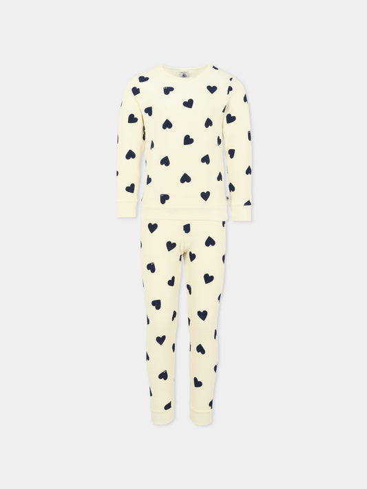 Pigiama avorio per bambina con cuori,Petit Bateau,A0DS3 01