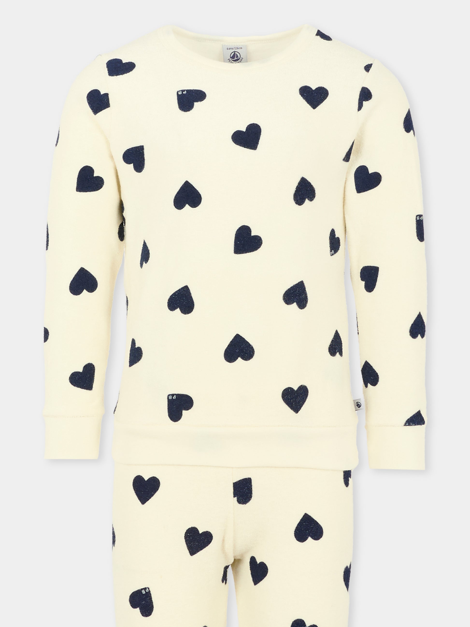 Pigiama avorio per bambina con cuori,Petit Bateau,A0DS3 01