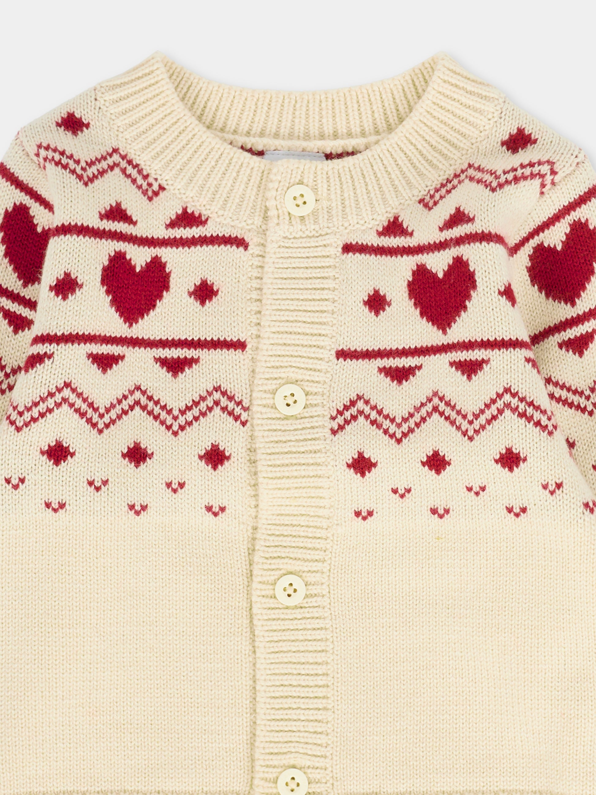 Cardigan beige per neonata con cuori,Petit Bateau,A0EBI 01