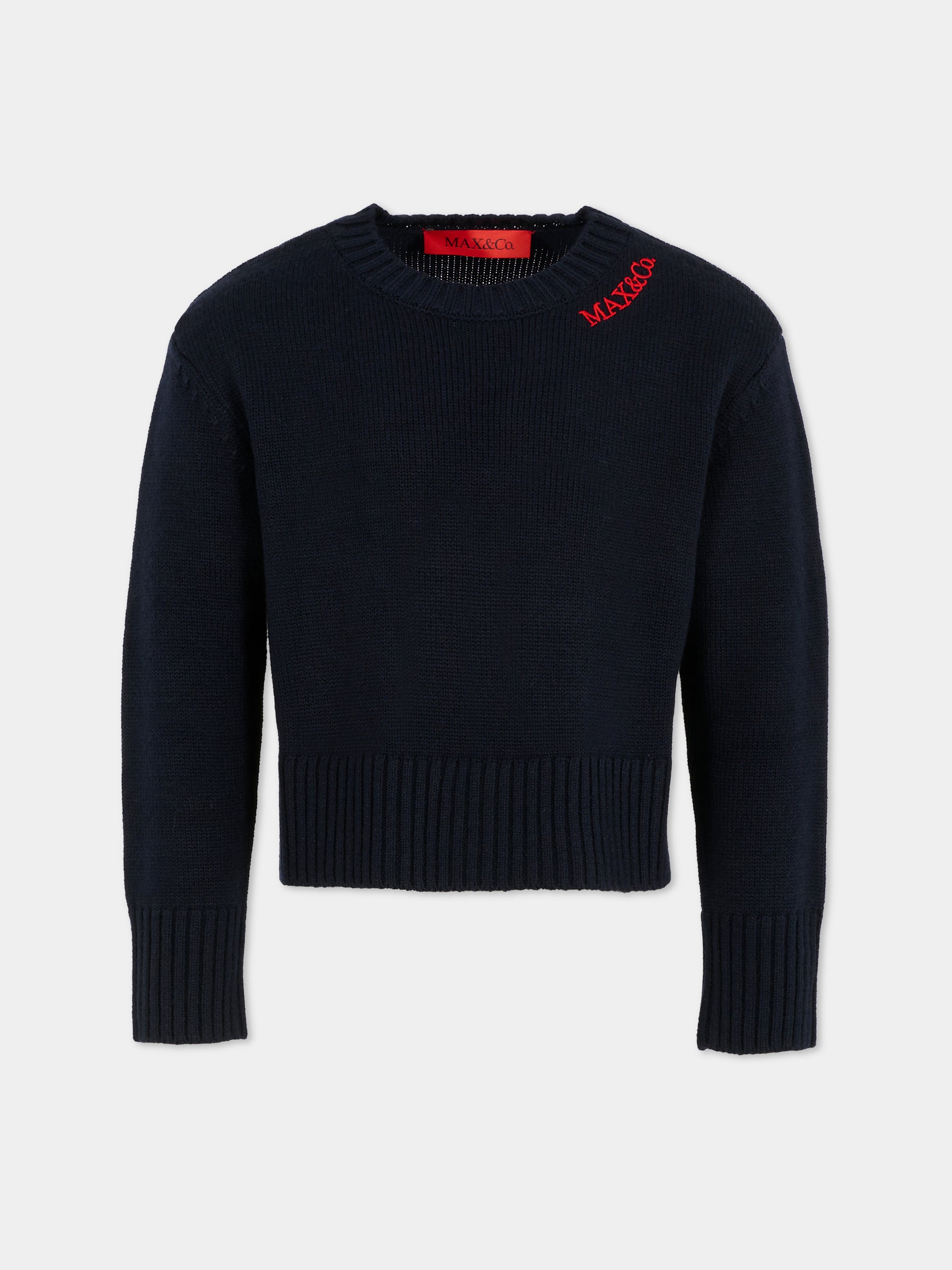 Maglione blu per bambina con logo,Max&co,MX0251-MX043-MX853
