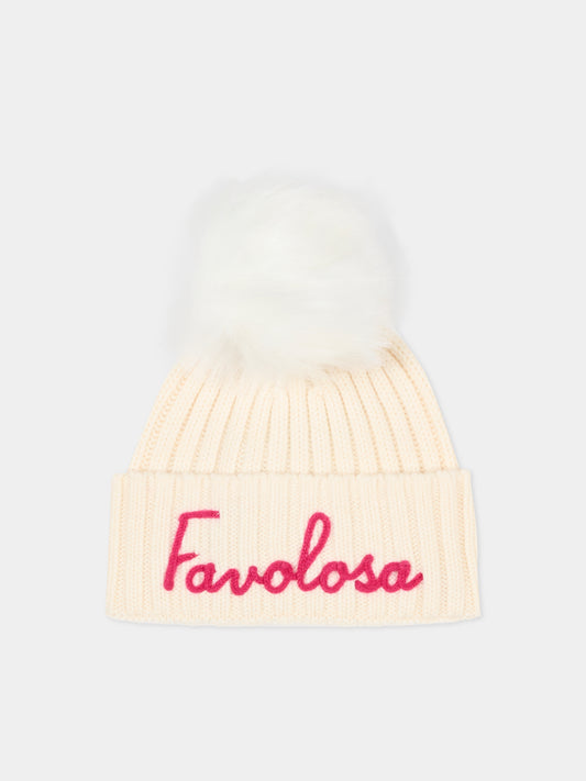 Berretto avorio per bambina con scritta,Mc2 Saint Barth,WENG007 - 02077I