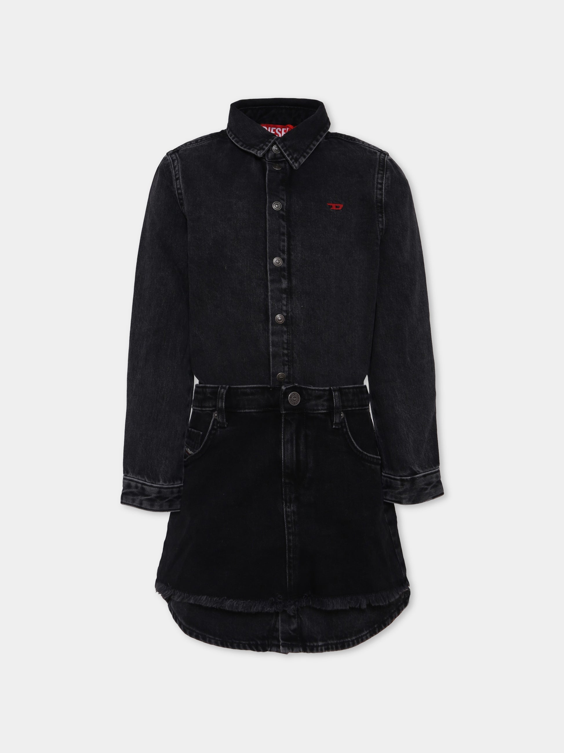 Vestito nero per bambina con logo,Diesel,J02350-KXBPT-K02