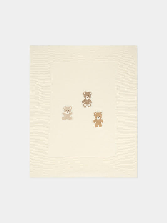 Coperta avorio per neonati con orsetti,J.o. Milano,568A1 PANNA