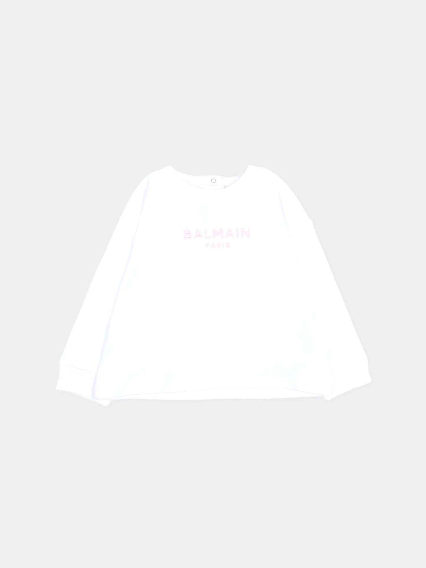 Felpa bianca per neonata con logo,Balmain Kids,BU4010 Z1753 100RS