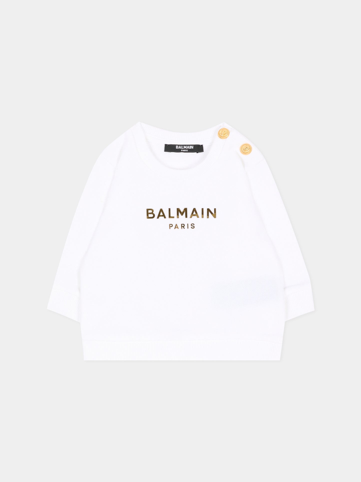 Felpa bianca per neonato logo dorato,Balmain Kids,BU4620 Z0001 100OR