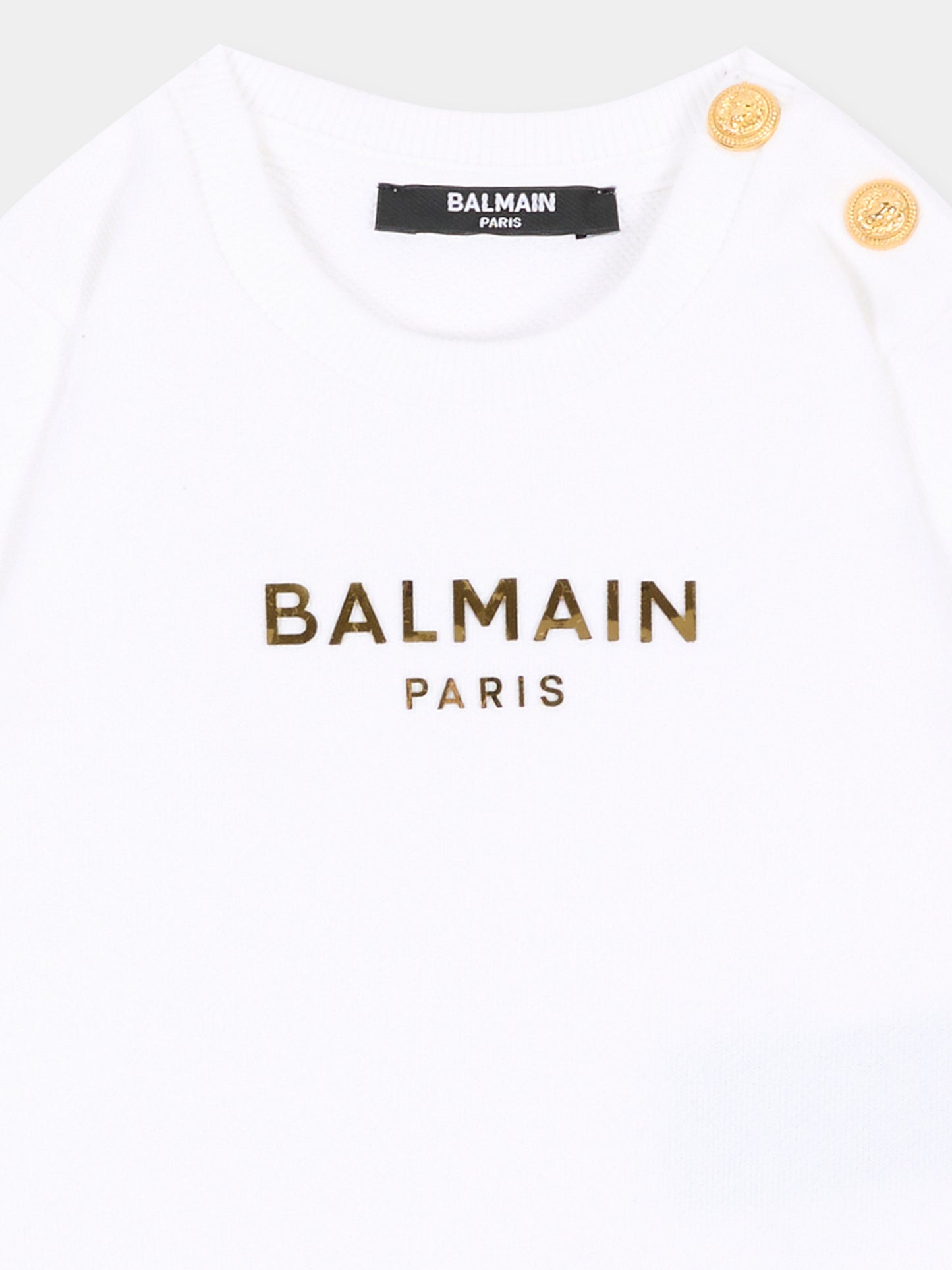 Felpa bianca per neonato logo dorato,Balmain Kids,BU4620 Z0001 100OR