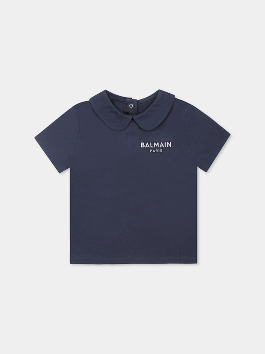 T-shirt blu per neonata con logo,Balmain Kids,BU8561 Z1751 649
