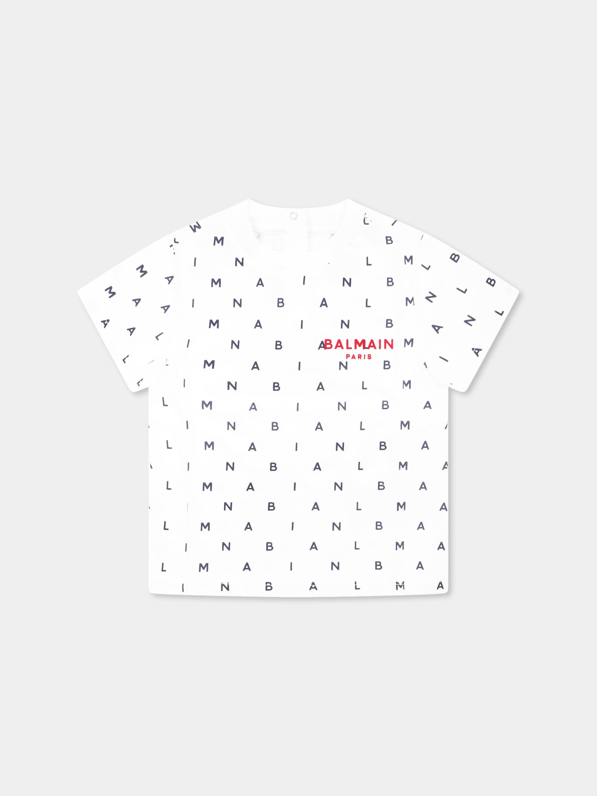 T-shirt bianca per neonati con logo all over,Balmain Kids,BU8581 Z1916 100BL
