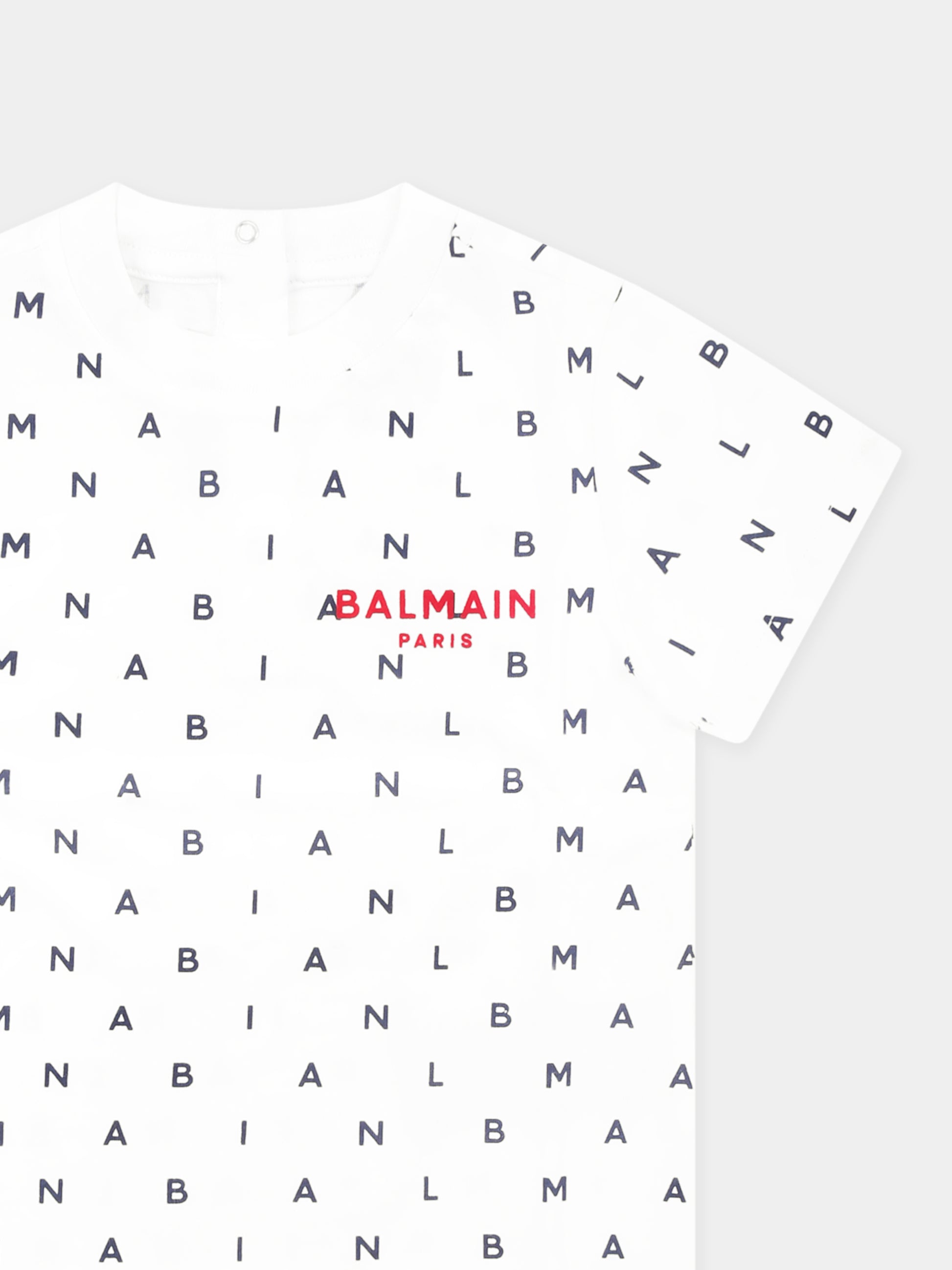 T-shirt bianca per neonati con logo all over,Balmain Kids,BU8581 Z1916 100BL