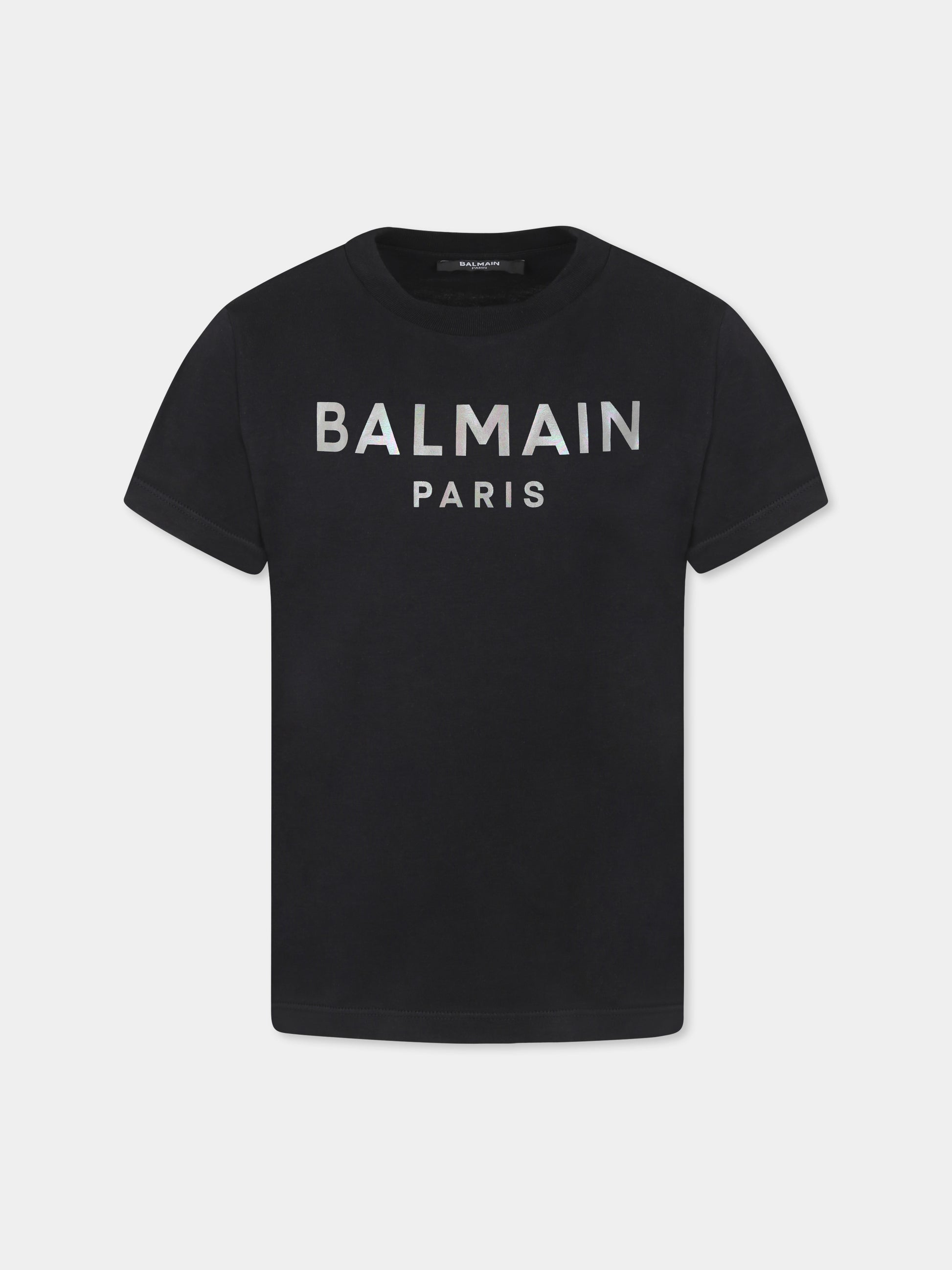 T-shirt nera per bambina con logo,Balmain Kids,BU8A31 Z1751 930