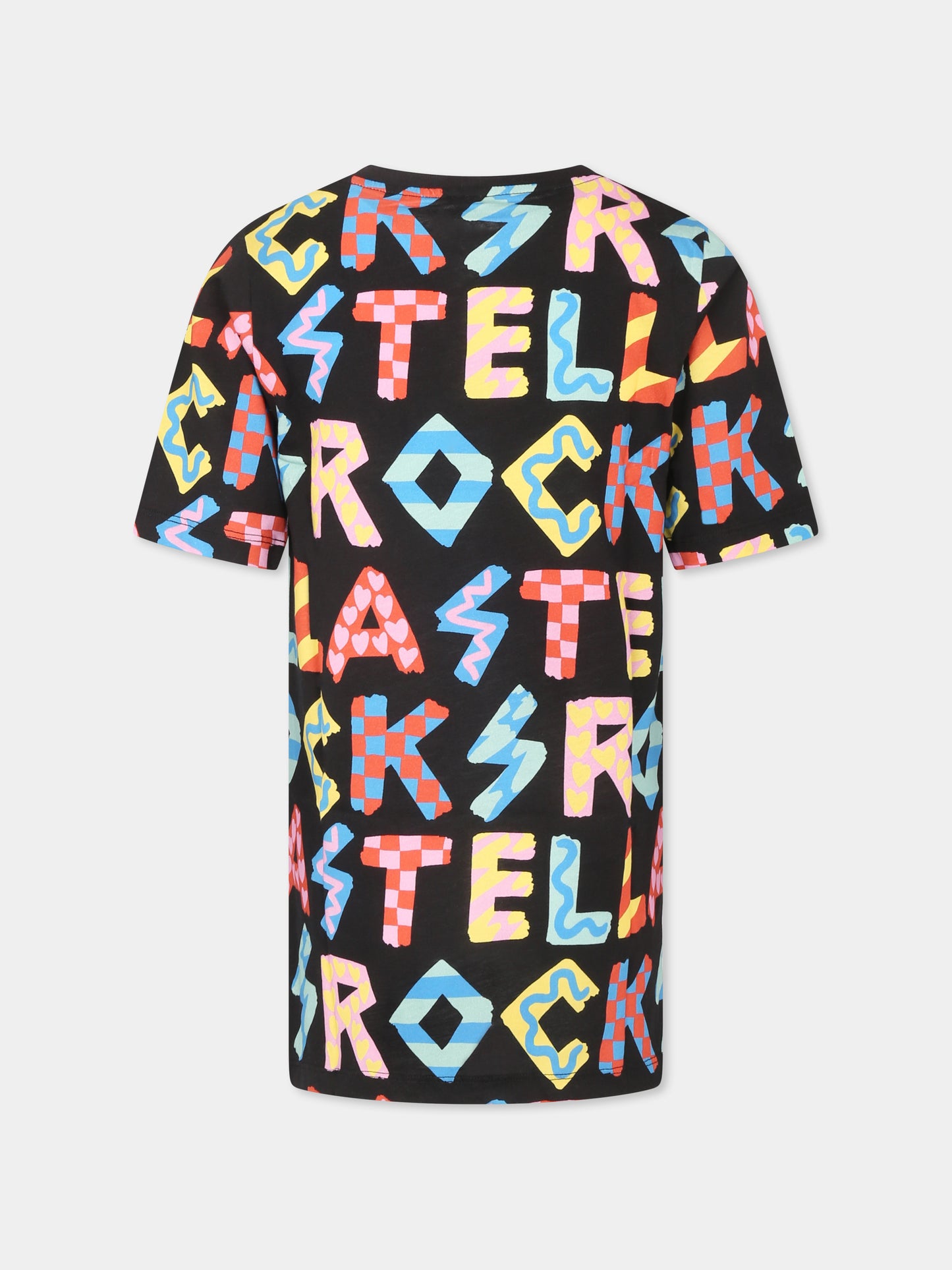 Vestito nero per bambina con logo all over,Stella Mccartney Kids,TU1D71 Z1583 930MC